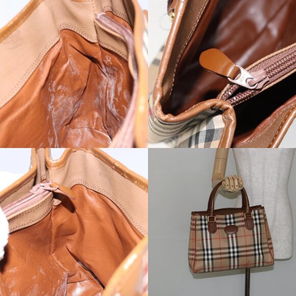 Burberrys Nova Check Hand Bag Canvas Gold Beige Auth ep11255 - Picture 14 of 15